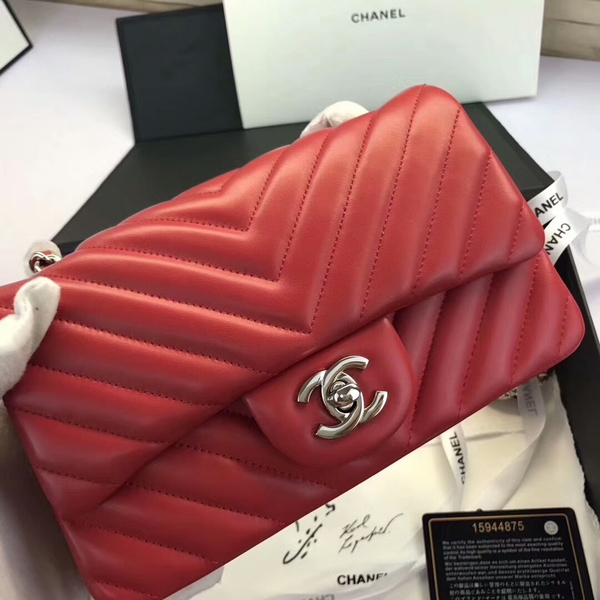 Chanel Classic Flap Bags Red Original Sheepskin Leather 1116 Silver Chanel Classic Flap Bags Red Original Sheepskin Leather 1116 Silver
