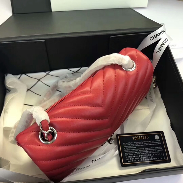 Chanel Classic Flap Bags Red Original Sheepskin Leather 1116 Silver Chanel Classic Flap Bags Red Original Sheepskin Leather 1116 Silver