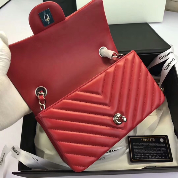 Chanel Classic Flap Bags Red Original Sheepskin Leather 1116 Silver Chanel Classic Flap Bags Red Original Sheepskin Leather 1116 Silver