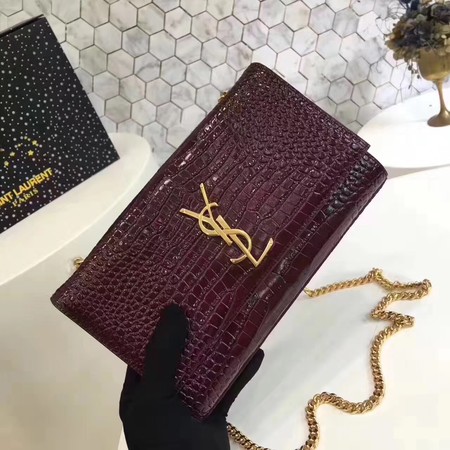 Saint Laurent mini Croco Leather Cross-body Shoulder Bag Y2811 Wine Saint Laurent mini Croco Leather Cross-body Shoulder Bag Y2811 Wine