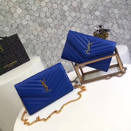 YSL WOC Classic Monogramme Flap Bag Cannage Pattern Y1003 Blue YSL WOC Classic Monogramme Flap Bag Cannage Pattern Y1003 Blue