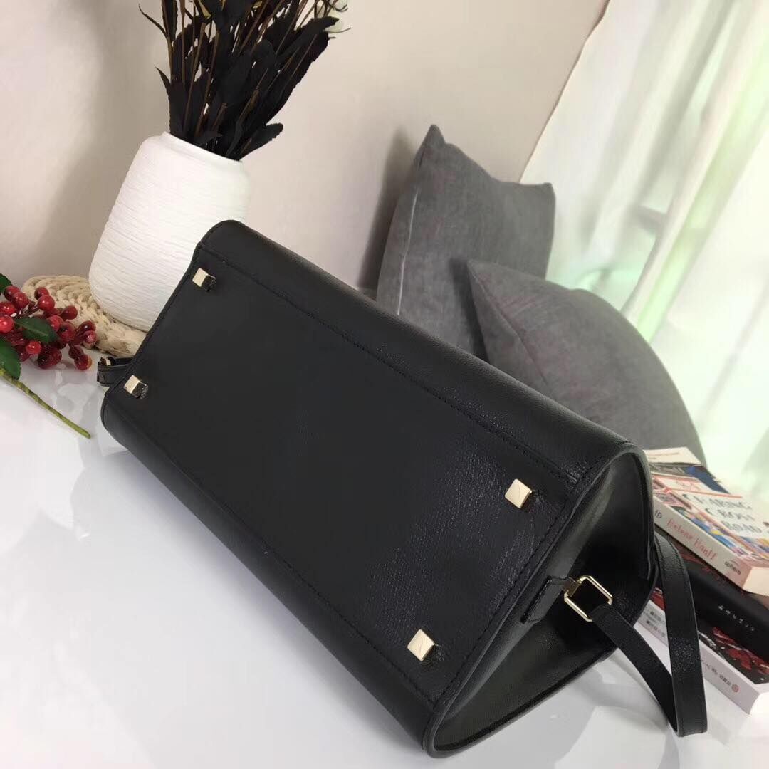 Valextra Calfskin Leather Shoulder Bag 408645 Black