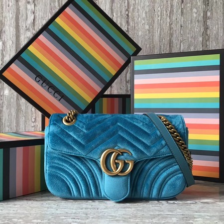 Gucci GG Marmont Chevron Velvet Shoulder Bag 443497 SkyBlue Gucci GG Marmont Chevron Velvet Shoulder Bag 443497 SkyBlue