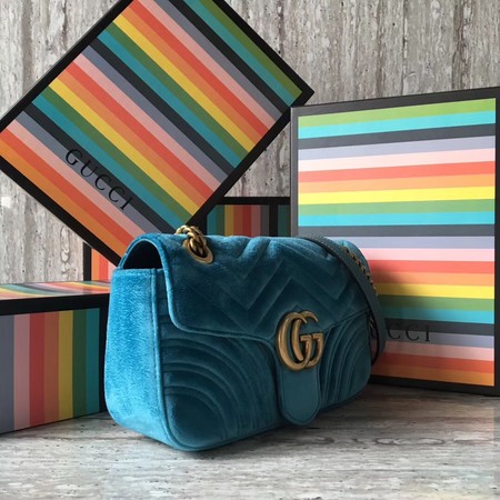 Gucci GG Marmont Chevron Velvet Shoulder Bag 443497 SkyBlue Gucci GG Marmont Chevron Velvet Shoulder Bag 443497 SkyBlue