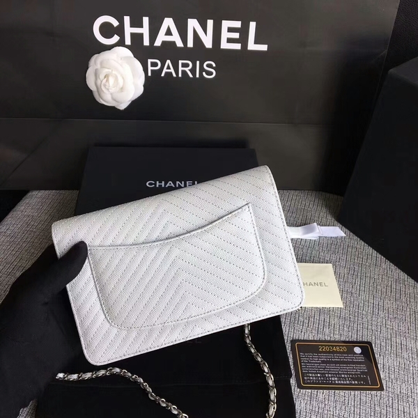 Chanel WOC Flap Shoulder Bag White Calfskin A33814 Silver Chanel WOC Flap Shoulder Bag White Calfskin A33814 Silver