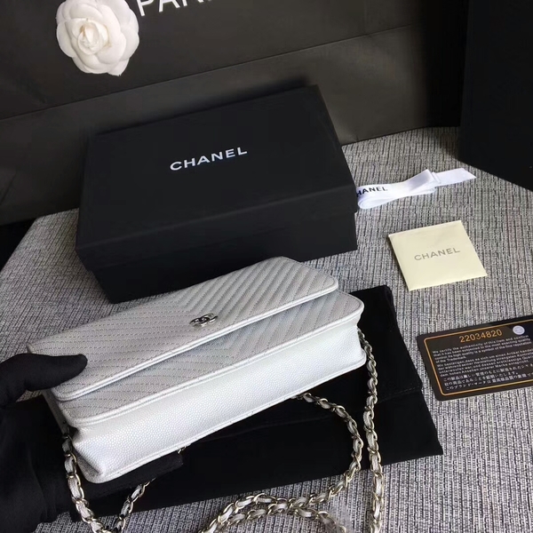Chanel WOC Flap Shoulder Bag White Calfskin A33814 Silver Chanel WOC Flap Shoulder Bag White Calfskin A33814 Silver