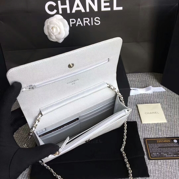 Chanel WOC Flap Shoulder Bag White Calfskin A33814 Silver Chanel WOC Flap Shoulder Bag White Calfskin A33814 Silver