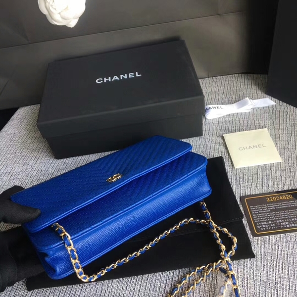 Chanel WOC Flap Shoulder Bag Blue Calfskin Leather A33814 Gold Chanel WOC Flap Shoulder Bag Blue Calfskin Leather A33814 Gold