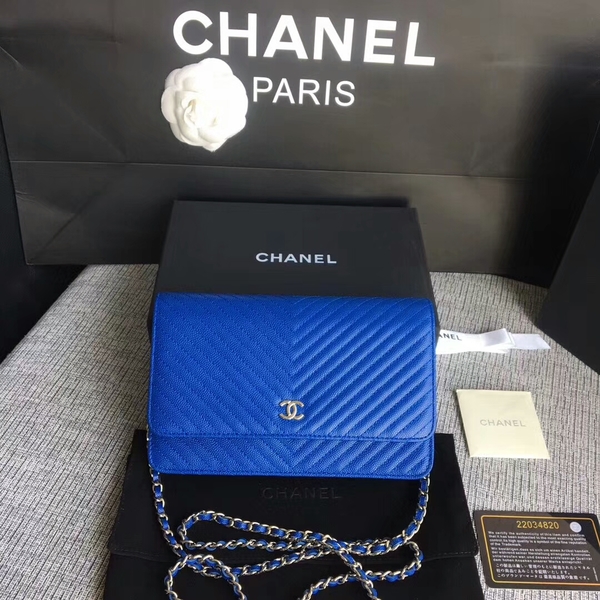 Chanel WOC Flap Shoulder Bag Blue Calfskin Leather A33814 Silver Chanel WOC Flap Shoulder Bag Blue Calfskin Leather A33814 Silver