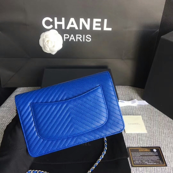 Chanel WOC Flap Shoulder Bag Blue Calfskin Leather A33814 Silver Chanel WOC Flap Shoulder Bag Blue Calfskin Leather A33814 Silver