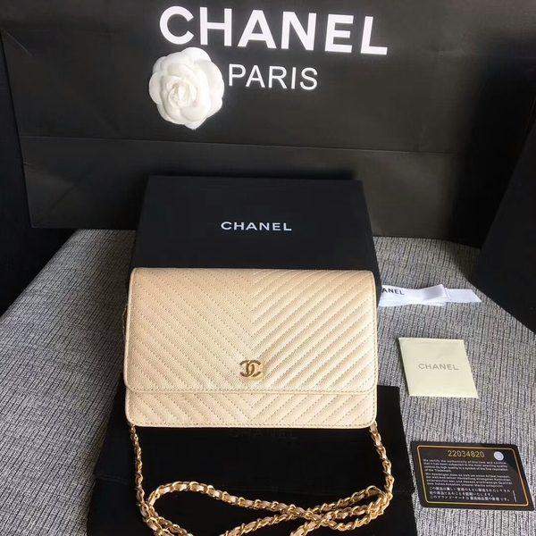 Chanel WOC Flap Shoulder Bag Gold Calfskin Leather A33814 Gold Chanel WOC Flap Shoulder Bag Gold Calfskin Leather A33814 Gold