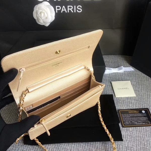 Chanel WOC Flap Shoulder Bag Gold Calfskin Leather A33814 Gold Chanel WOC Flap Shoulder Bag Gold Calfskin Leather A33814 Gold