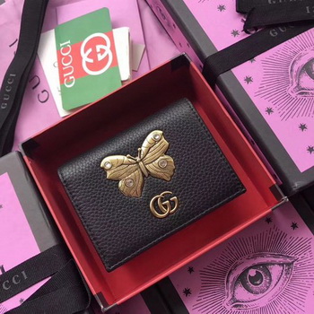 Gucci Leather Card Case with Butterfly 499361 Black Gucci Leather Card Case with Butterfly 499361 Black