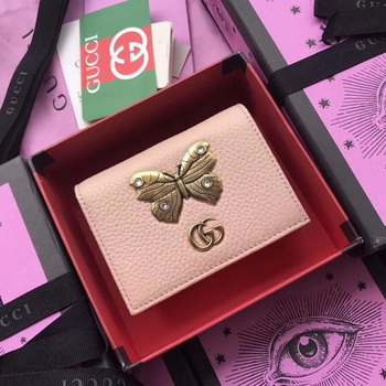 Gucci Leather Card Case with Butterfly 499361 Pink Gucci Leather Card Case with Butterfly 499361 Pink