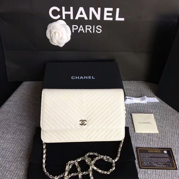 Chanel WOC Flap Shoulder Bag Offwhite Calfskin Leather A33814 Silver Chanel WOC Flap Shoulder Bag Offwhite Calfskin Leather A33814 Silver