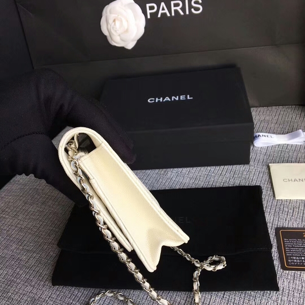 Chanel WOC Flap Shoulder Bag Offwhite Calfskin Leather A33814 Silver Chanel WOC Flap Shoulder Bag Offwhite Calfskin Leather A33814 Silver