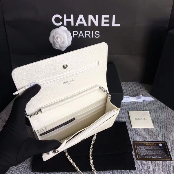 Chanel WOC Flap Shoulder Bag Offwhite Calfskin Leather A33814 Silver Chanel WOC Flap Shoulder Bag Offwhite Calfskin Leather A33814 Silver