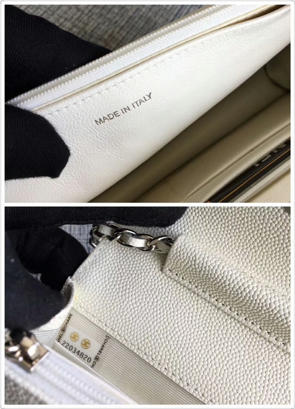 Chanel WOC Flap Shoulder Bag Offwhite Calfskin Leather A33814 Silver Chanel WOC Flap Shoulder Bag Offwhite Calfskin Leather A33814 Silver