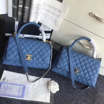 Chanel Classic Top Handle Bag Original Cannage Pattern A96901 Blue Chanel Classic Top Handle Bag Original Cannage Pattern A96901 Blue