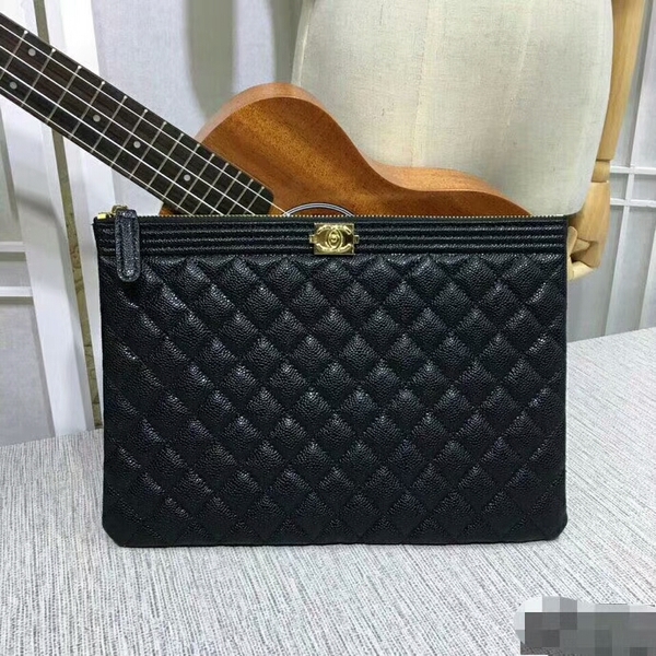 Chanel Clutch Bag Black Caviar Leather 7010 Gold Chanel Clutch Bag Black Caviar Leather 7010 Gold