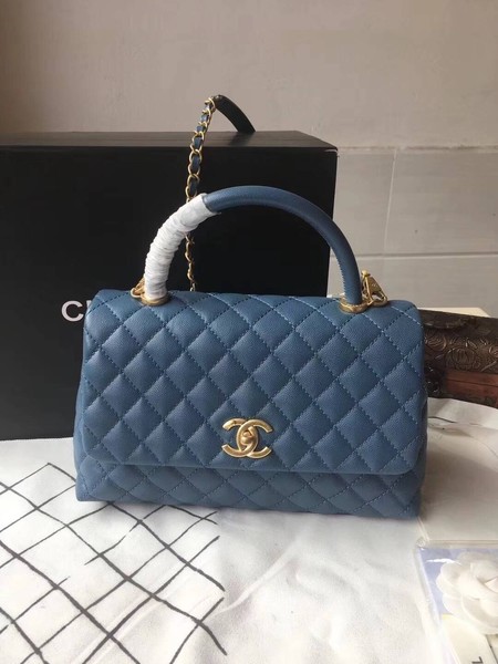 Chanel Classic Top Handle Bag Blue Original Leather A92292 Gold Chanel Classic Top Handle Bag Blue Original Leather A92292 Gold