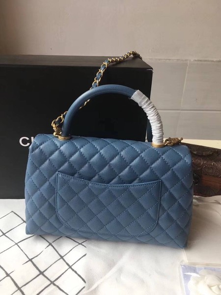Chanel Classic Top Handle Bag Blue Original Leather A92292 Gold Chanel Classic Top Handle Bag Blue Original Leather A92292 Gold