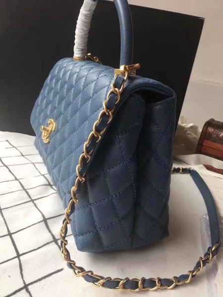 Chanel Classic Top Handle Bag Blue Original Leather A92292 Gold Chanel Classic Top Handle Bag Blue Original Leather A92292 Gold