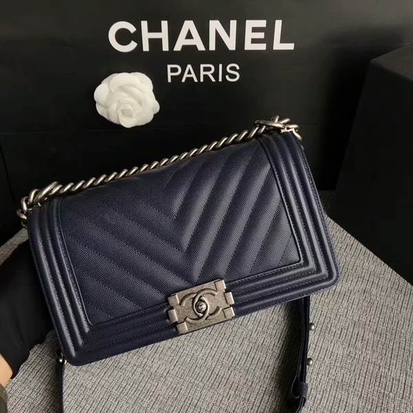 Boy Chanel Original Chevron Leather 67086 Blue Boy Chanel Original Chevron Leather 67086 Blue