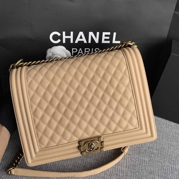 Boy Chanel Flap Shoulder Bag Apricot Original Cannage Pattern A67087 Gold Boy Chanel Flap Shoulder Bag Apricot Original Cannage Pattern A67087 Gold