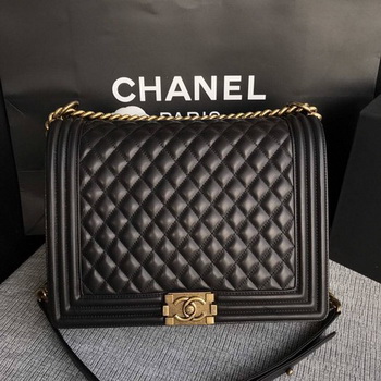 Boy Chanel Flap Shoulder Bag Black Original Sheepskin Leather A67087 Gold Boy Chanel Flap Shoulder Bag Black Original Sheepskin Leather A67087 Gold