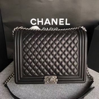 Boy Chanel Flap Shoulder Bag Black Original Sheepskin Leather A67087 Silver Boy Chanel Flap Shoulder Bag Black Original Sheepskin Leather A67087 Silver