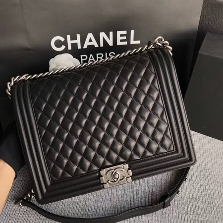 Boy Chanel Flap Shoulder Bag Black Original Sheepskin Leather A67087 Silver Boy Chanel Flap Shoulder Bag Black Original Sheepskin Leather A67087 Silver