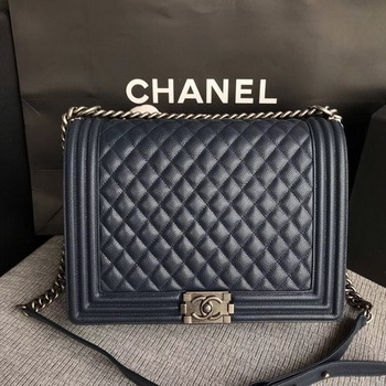 Boy Chanel Flap Shoulder Bag Blue Original Cannage Pattern A67087 Silver Boy Chanel Flap Shoulder Bag Blue Original Cannage Pattern A67087 Silver