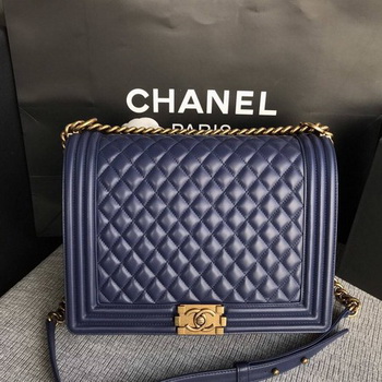 Boy Chanel Flap Shoulder Bag Blue Original Sheepskin Leather A67087 Gold Boy Chanel Flap Shoulder Bag Blue Original Sheepskin Leather A67087 Gold