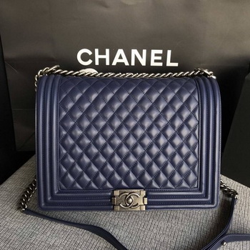 Boy Chanel Flap Shoulder Bag Blue Original Sheepskin Leather A67087 Silver Boy Chanel Flap Shoulder Bag Blue Original Sheepskin Leather A67087 Silver
