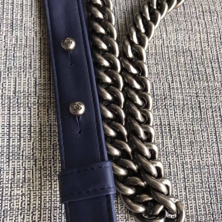 Boy Chanel Flap Shoulder Bag Blue Original Sheepskin Leather A67087 Silver Boy Chanel Flap Shoulder Bag Blue Original Sheepskin Leather A67087 Silver