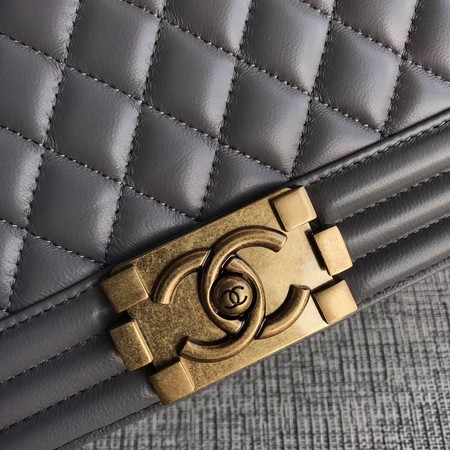 Boy Chanel Flap Shoulder Bag Grey Original Sheepskin Leather A67087 Gold Boy Chanel Flap Shoulder Bag Grey Original Sheepskin Leather A67087 Gold
