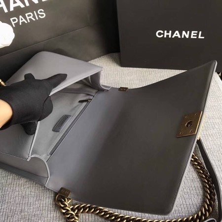 Boy Chanel Flap Shoulder Bag Grey Original Sheepskin Leather A67087 Gold Boy Chanel Flap Shoulder Bag Grey Original Sheepskin Leather A67087 Gold