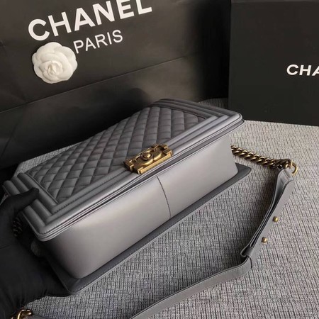 Boy Chanel Flap Shoulder Bag Grey Original Sheepskin Leather A67087 Gold Boy Chanel Flap Shoulder Bag Grey Original Sheepskin Leather A67087 Gold