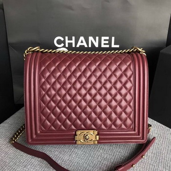Boy Chanel Flap Shoulder Bag Wine Original Sheepskin Leather A67087 Gold Boy Chanel Flap Shoulder Bag Wine Original Sheepskin Leather A67087 Gold
