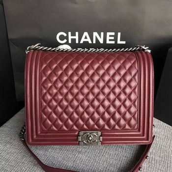 Boy Chanel Flap Shoulder Bag Wine Original Sheepskin Leather A67087 Silver Boy Chanel Flap Shoulder Bag Wine Original Sheepskin Leather A67087 Silver