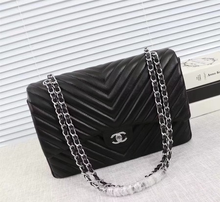 Chanel Maxi Classic Flap Bag Black Chevron Sheepskin Leather A58601 Silver Chanel Maxi Classic Flap Bag Black Chevron Sheepskin Leather A58601 Silver