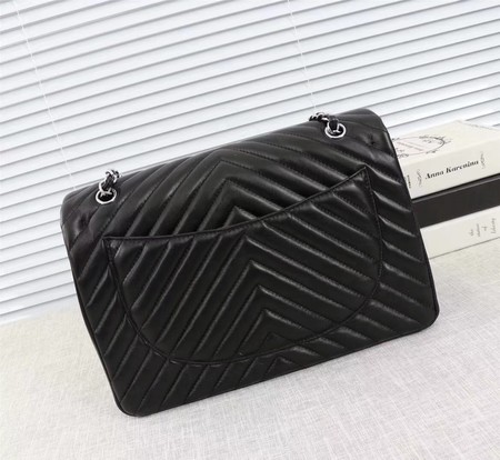 Chanel Maxi Classic Flap Bag Black Chevron Sheepskin Leather A58601 Silver Chanel Maxi Classic Flap Bag Black Chevron Sheepskin Leather A58601 Silver