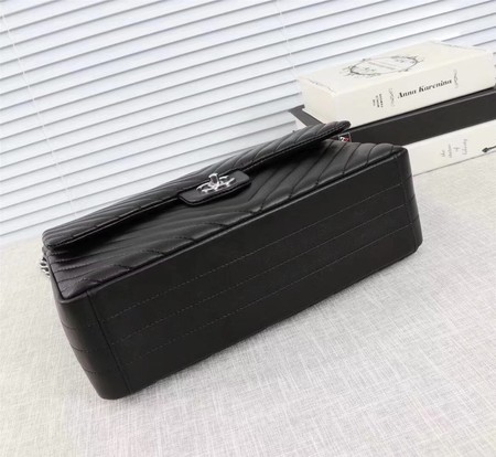 Chanel Maxi Classic Flap Bag Black Chevron Sheepskin Leather A58601 Silver Chanel Maxi Classic Flap Bag Black Chevron Sheepskin Leather A58601 Silver