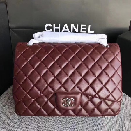 Chanel Maxi Quilted Classic Flap Bag Wine Sheepskin Leather A58601 Silver Chanel Maxi Quilted Classic Flap Bag Wine Sheepskin Leather A58601 Silver