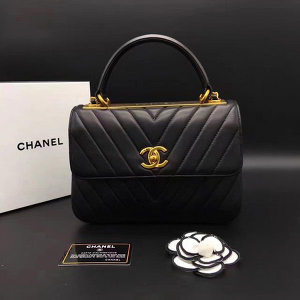 Chanel Classic Top Handle Bag Chevron Sheepskin Leather CHA2371 Black Chanel Classic Top Handle Bag Chevron Sheepskin Leather CHA2371 Black