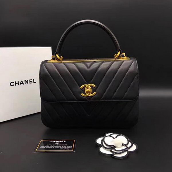 Chanel Classic Top Handle Bag Chevron Sheepskin Leather CHA2371 Black Chanel Classic Top Handle Bag Chevron Sheepskin Leather CHA2371 Black