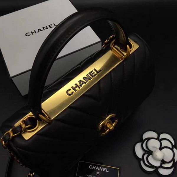 Chanel Classic Top Handle Bag Chevron Sheepskin Leather CHA2371 Black Chanel Classic Top Handle Bag Chevron Sheepskin Leather CHA2371 Black