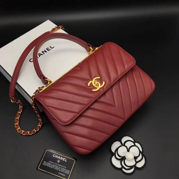 Chanel Classic Top Handle Bag Chevron Sheepskin Leather CHA2371 Red Chanel Classic Top Handle Bag Chevron Sheepskin Leather CHA2371 Red
