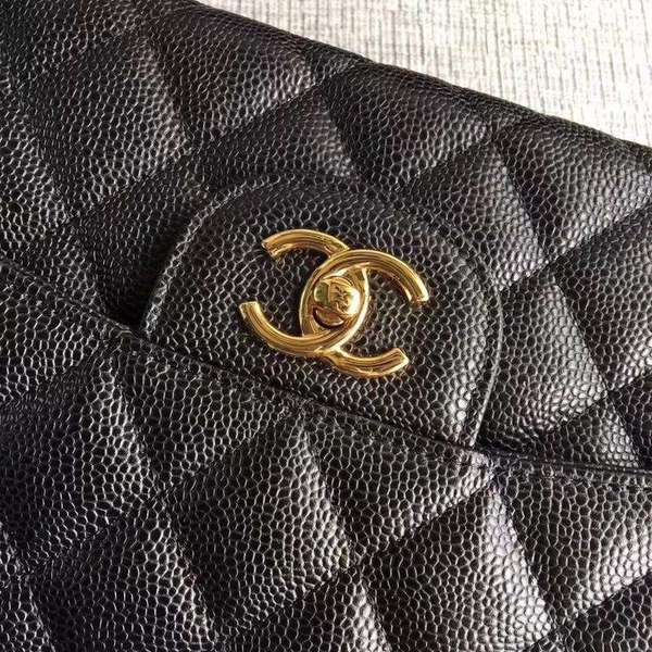 Chanel Flap Shoulder Bags Black Original Calfskin Leather CF1113 Gold Chanel Flap Shoulder Bags Black Original Calfskin Leather CF1113 Gold